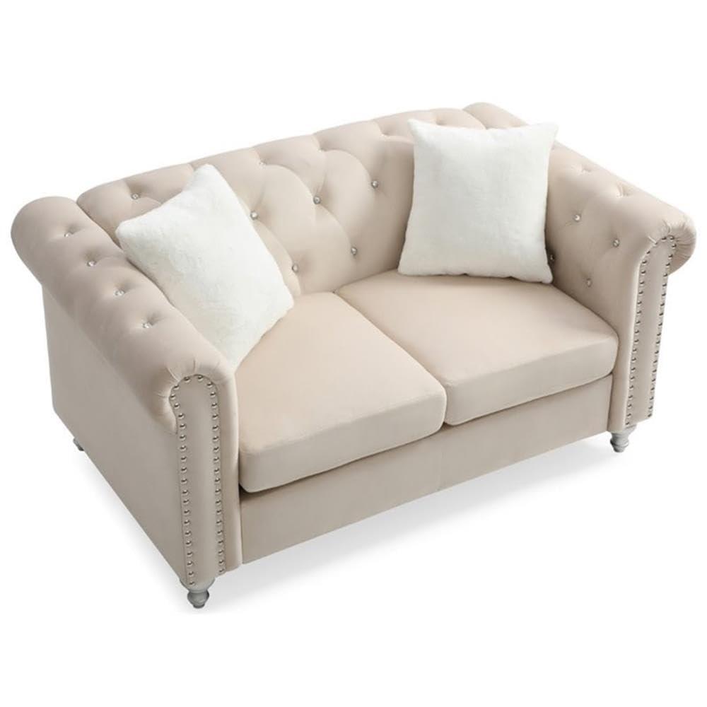 Glory Furniture Raisa Velvet Loveseat in Beige