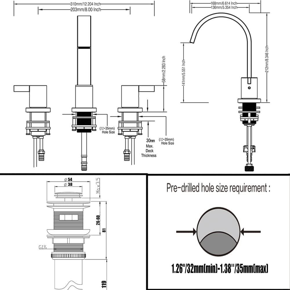 Brushed Nickel 8-Inch Widespread Bathroom Faucet with Metal Pop-Up Drain