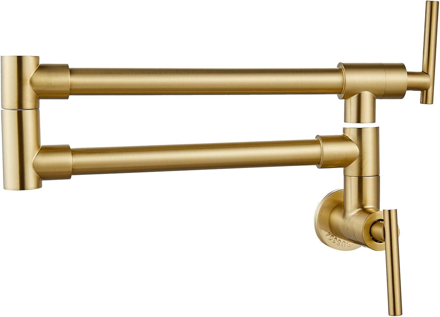 Brushed Gold Stainless Steel Wall Mount Pot Filler Faucet