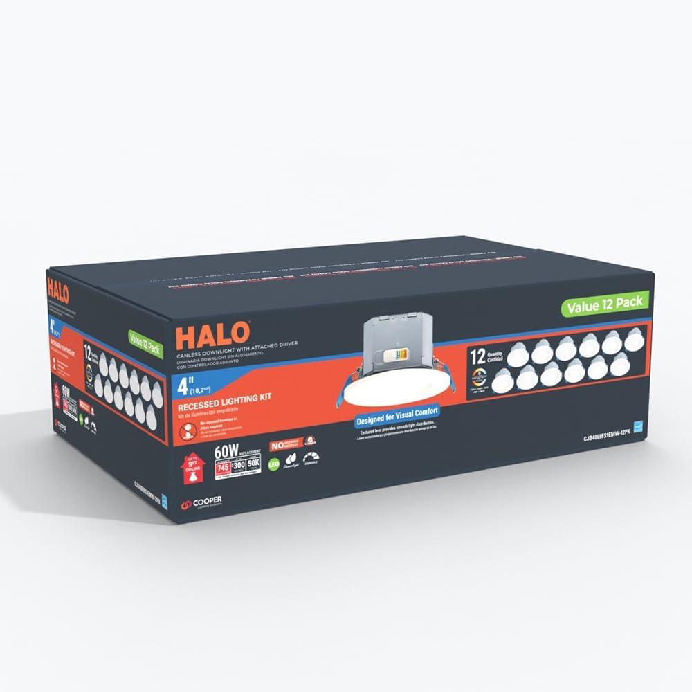 HALO CJB 4 inch 5CCT Canless Recessed Integrated LED Downlight with Attached JBOX 12 Pack