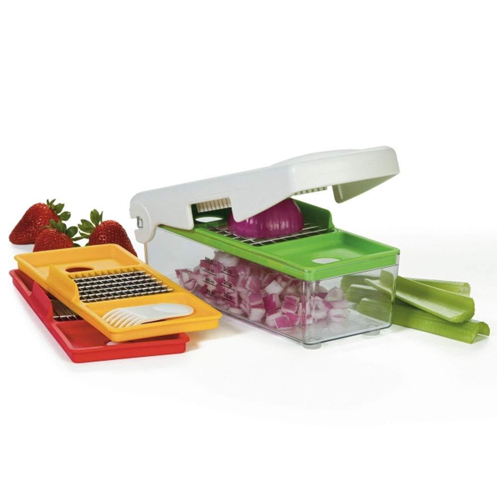 Prepworks Fruit and Vegetable Chopper: Manual Food Chopper, 3 Blades, Dishwasher-Safe, ABS & Stainless Steel, Red/Green/Yellow