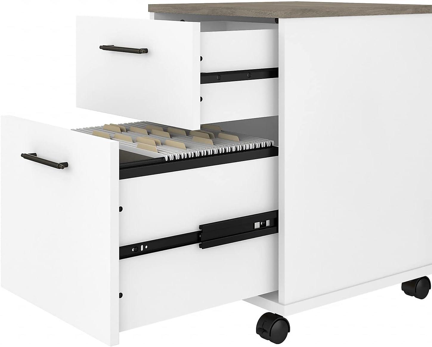 Key West L Desk with Drawers and Bookcase in White and Gray - Engineered Wood