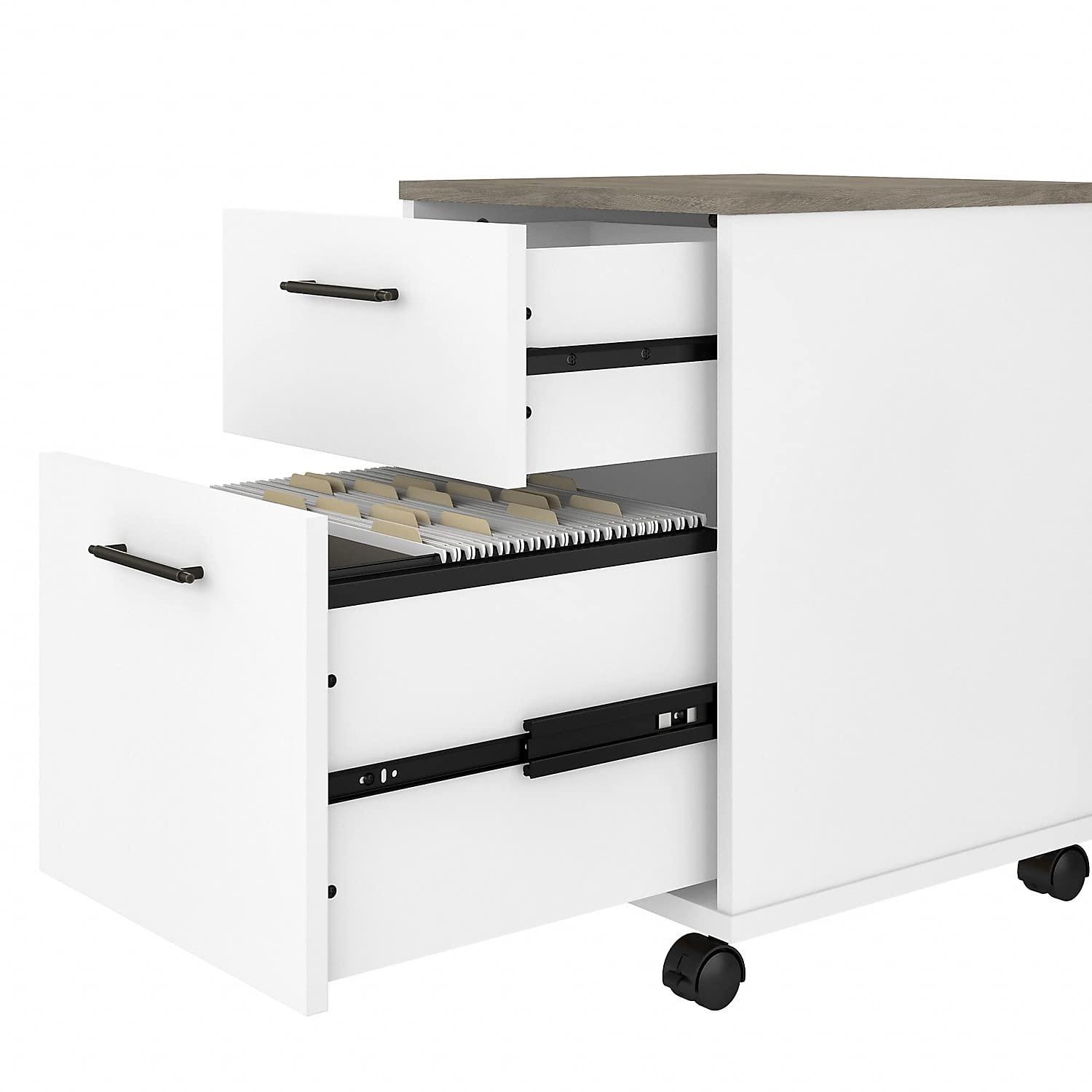 Key West L Desk with Drawers and Bookcase in White and Gray - Engineered Wood