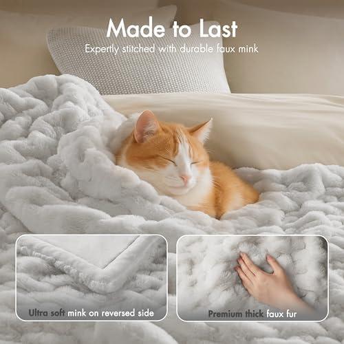 Madison Park Silver Ruched Fur Throw 50x60"