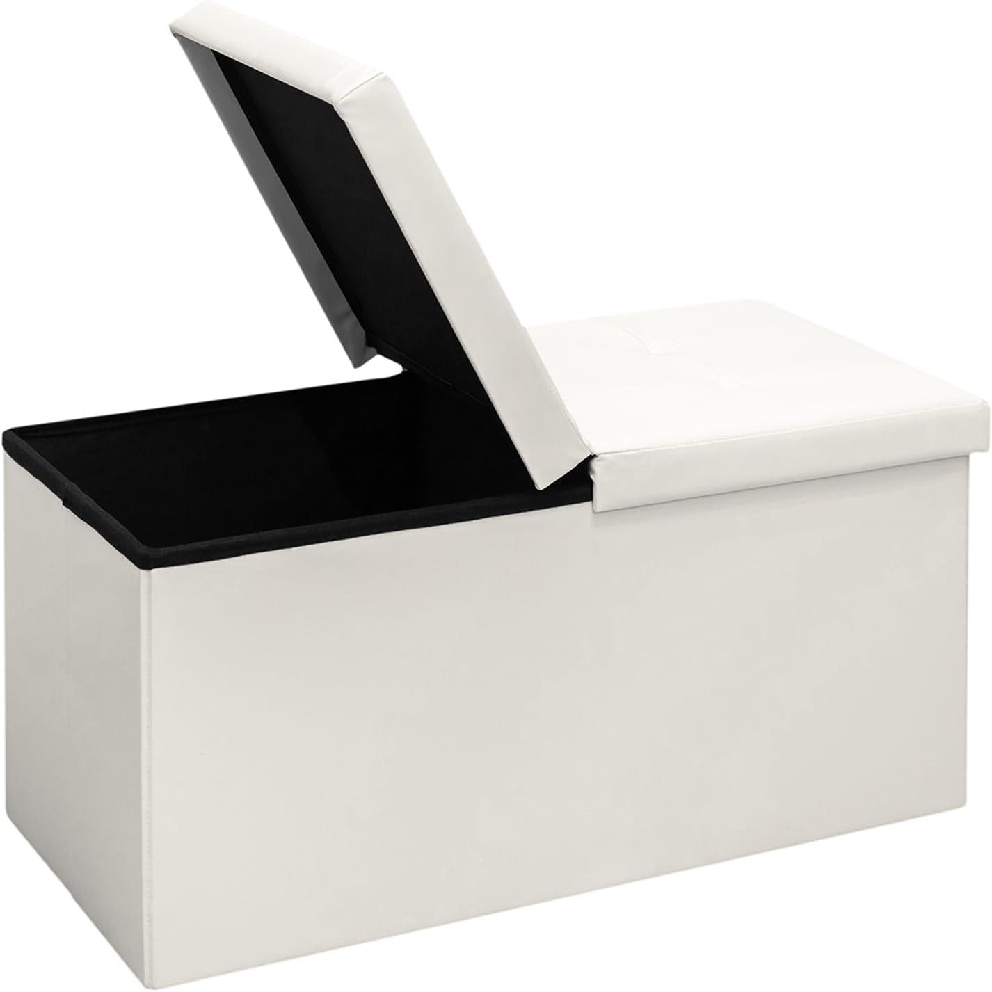 SONGMICS 30 Inches Folding Storage Ottoman Bench with Flipping Lid White
