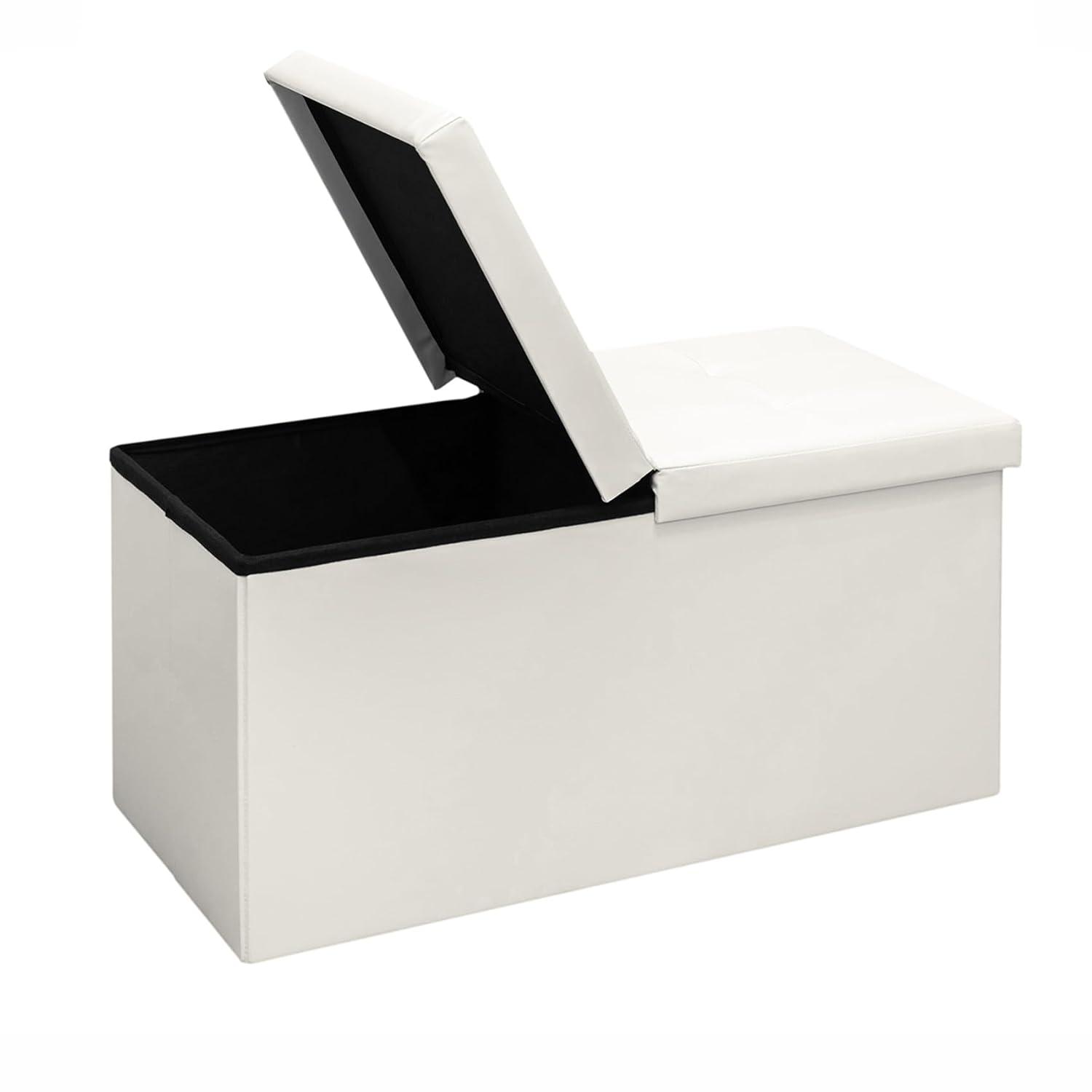 SONGMICS 30 Inches Folding Storage Ottoman Bench with Flipping Lid White