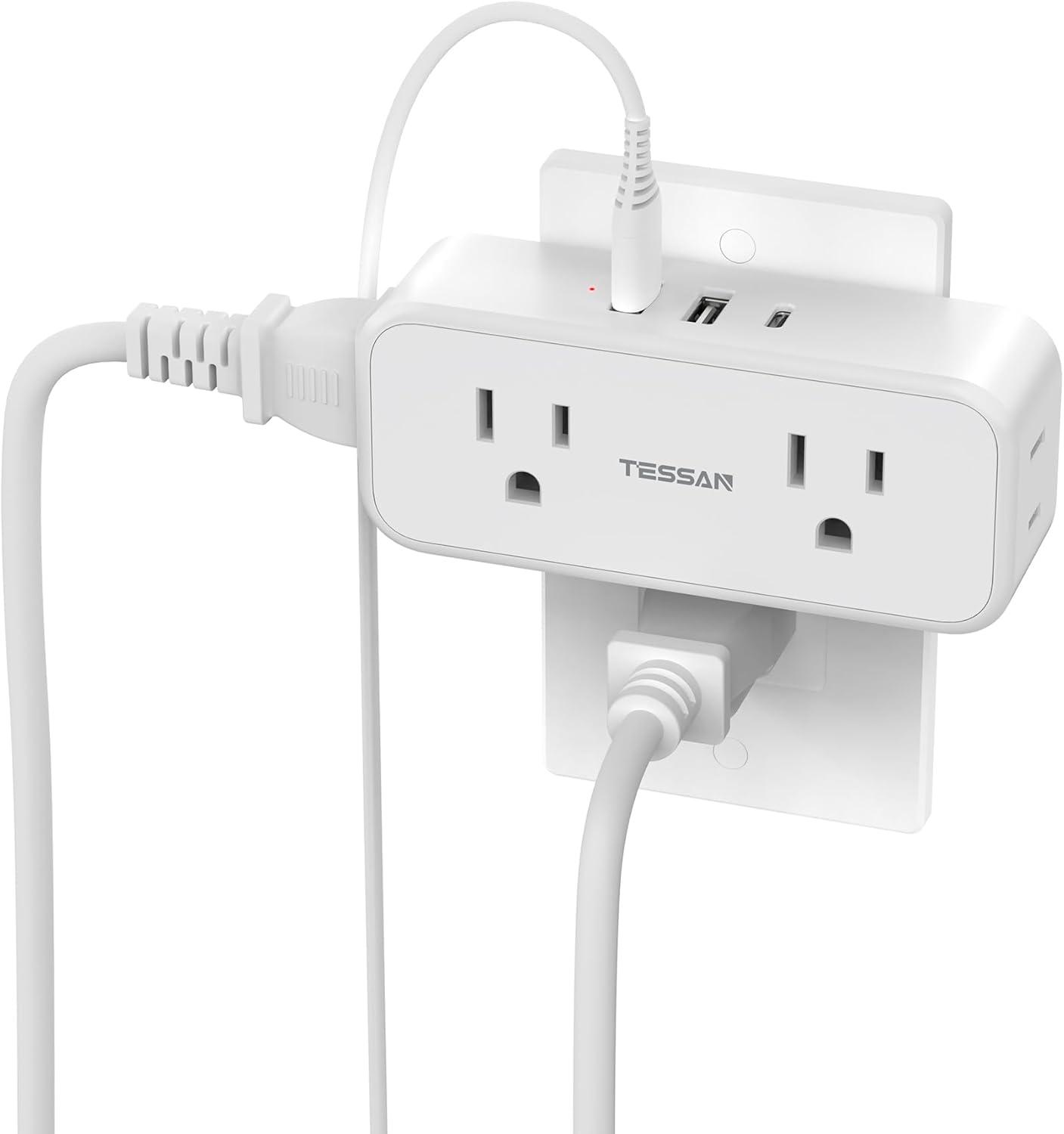 Outlet Extender Surge Protector, TESSAN Multi Wall Plug with 4 AC Electrical Outlets, 3 Sided Multiple Plug Expander, 1875W Max, Power Splitter 3 Prong Adapter for Home Bathroom Office Dorm Room