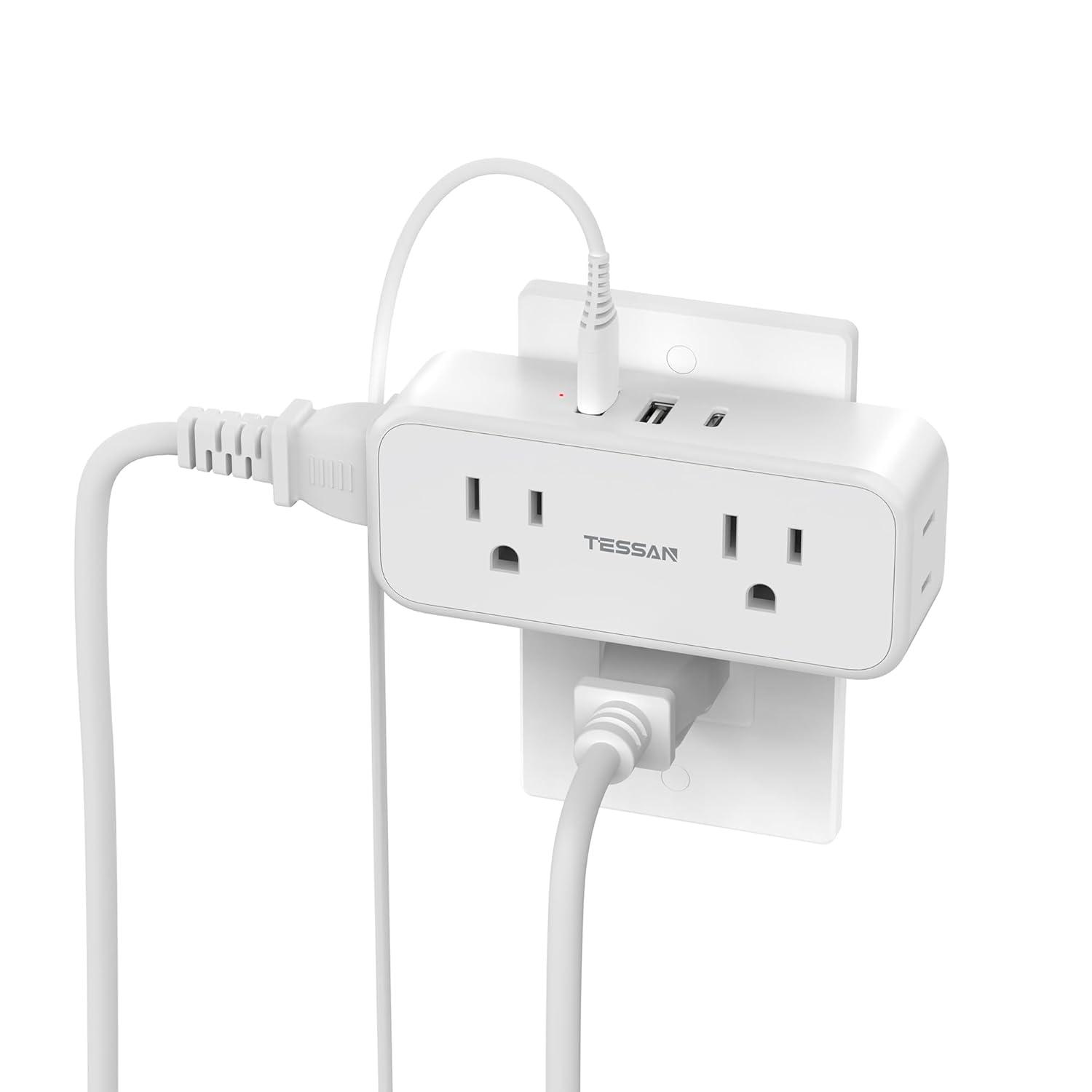 Outlet Extender Surge Protector, TESSAN Multi Wall Plug with 4 AC Electrical Outlets, 3 Sided Multiple Plug Expander, 1875W Max, Power Splitter 3 Prong Adapter for Home Bathroom Office Dorm Room