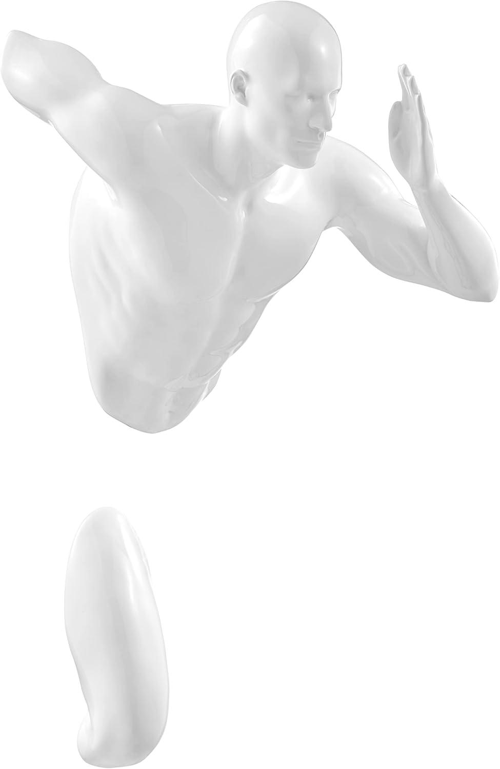 Glossy White Resin Wall Runner Sculpture, 20" Athletic Figure