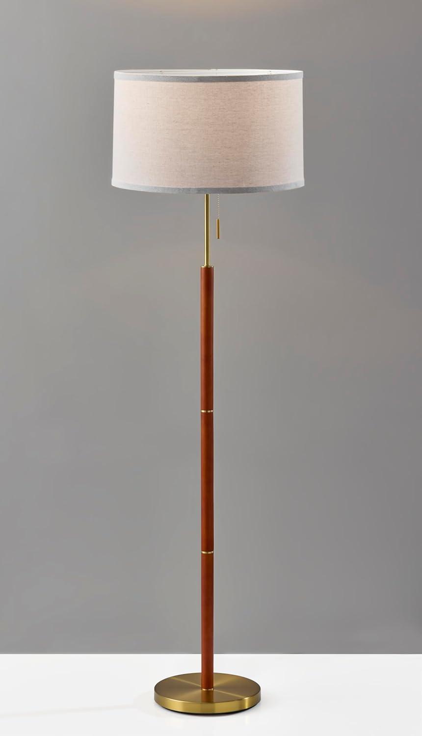 Simplee Adesso Wood and Brass 58"H Walnut Finish Floor Lamp with Pull Chain, Transitional, Adult Use