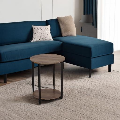 Household Essentials Jamestown Round End Table White: Modern Minimalist, Iron Frame, Particle Board Top