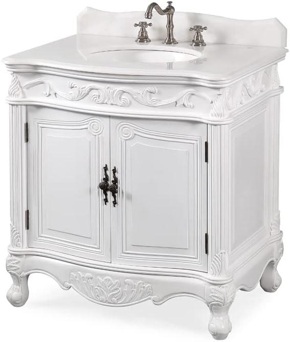 32" Benton Collection Fiesta Antique Victorian Classic Style White Bathroom Vanity CF-2873W-AW
