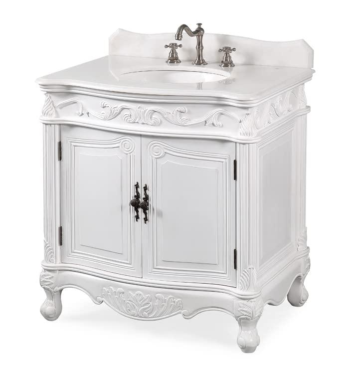 32" Benton Collection Fiesta Antique Victorian Classic Style White Bathroom Vanity CF-2873W-AW