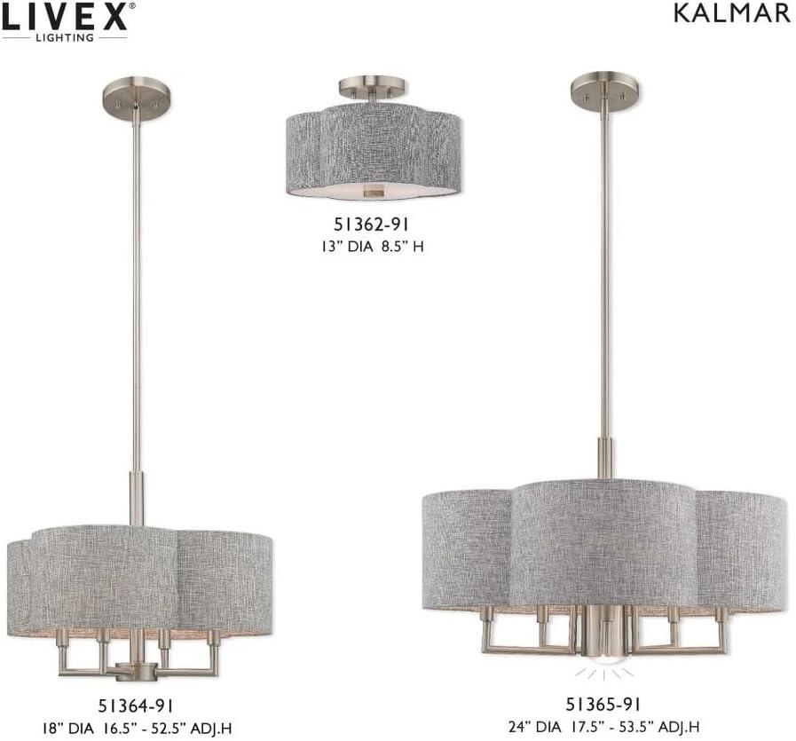 Kalmar Clover-Shaped Gray Drum Shade Ceiling Mount in Brushed Nickel