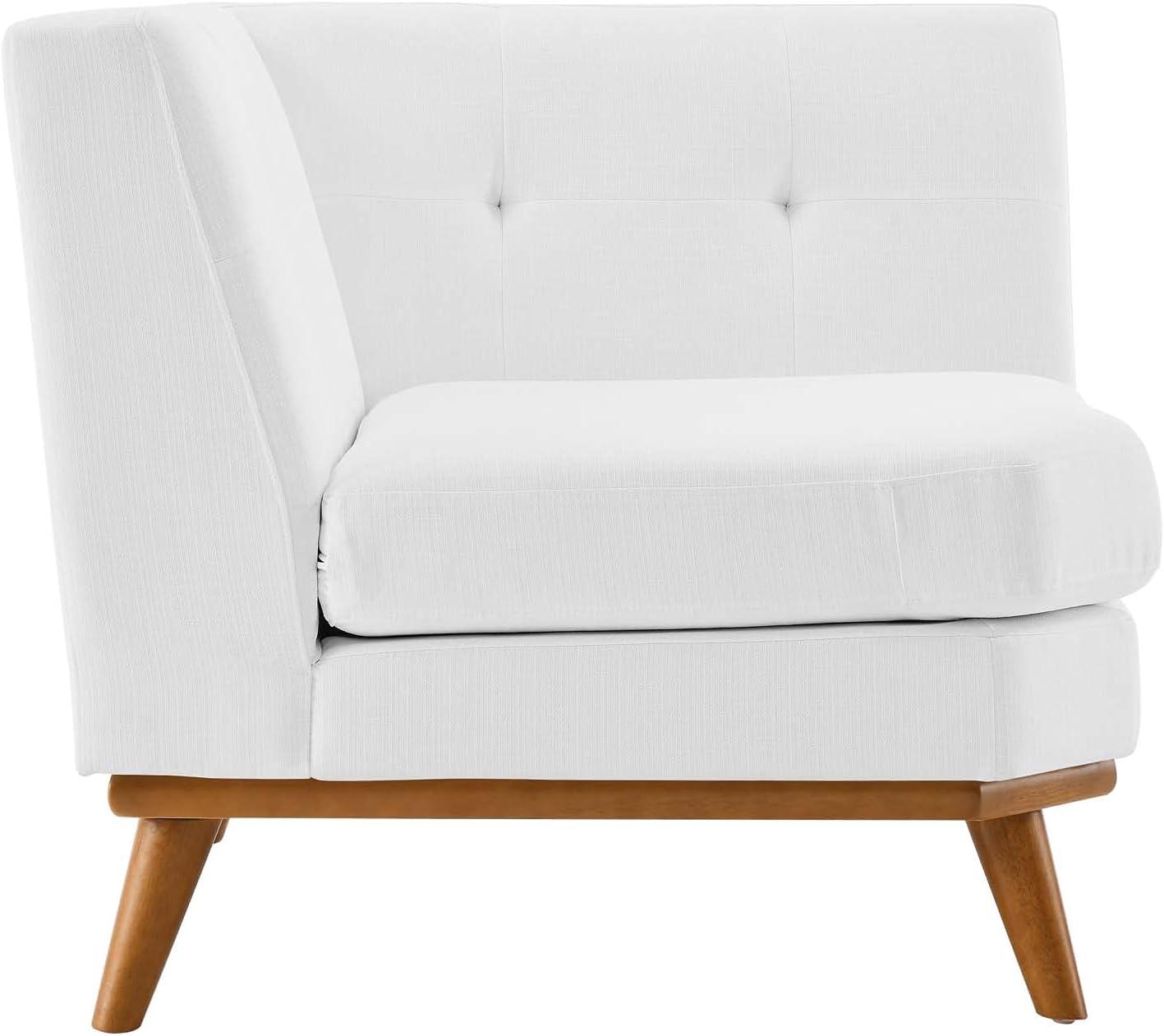 Modway Engage Upholstered Fabric and Wood Corner Chair in White