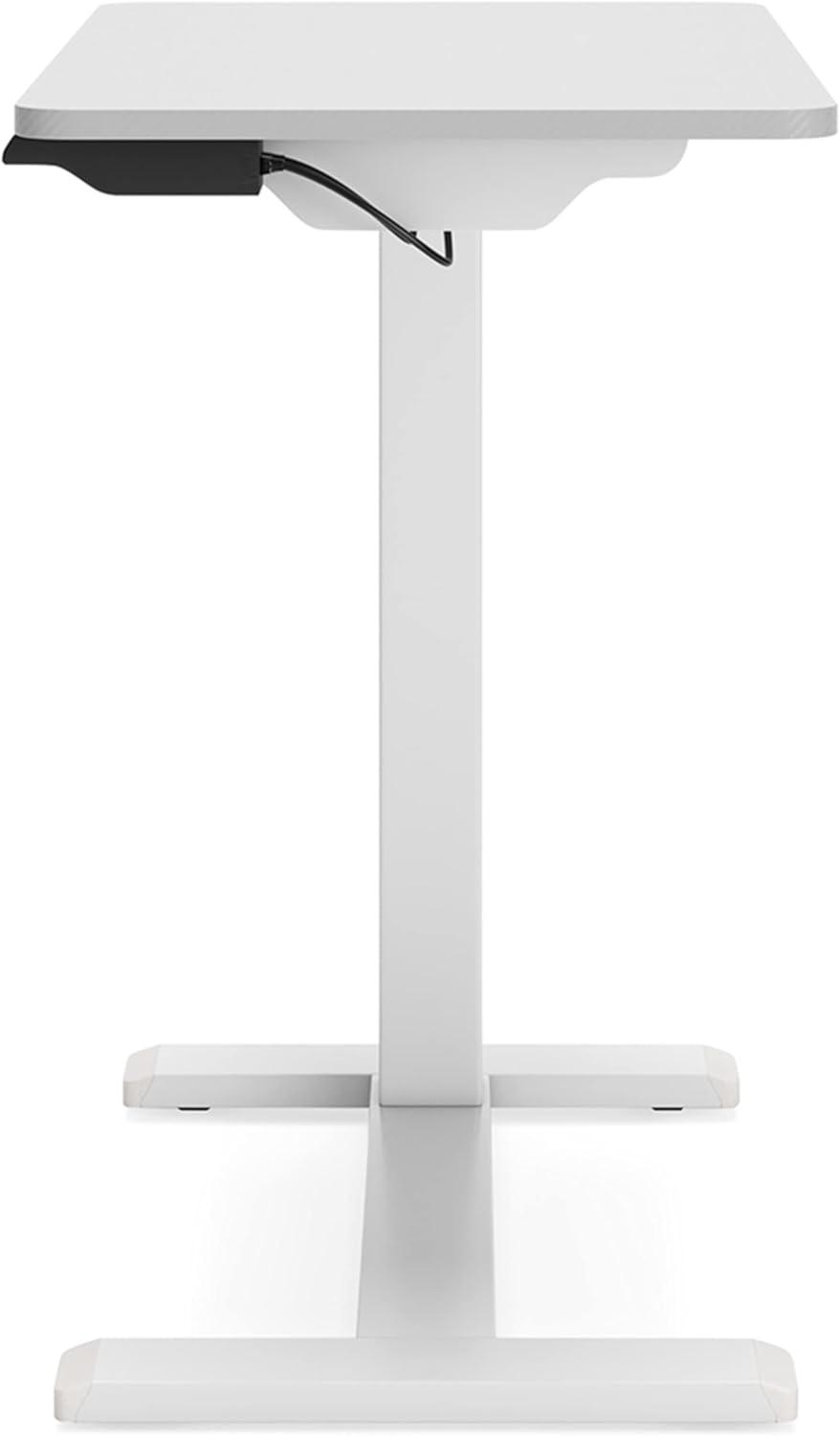 Adjustable Height White Wood Side Desk with Power Outlet