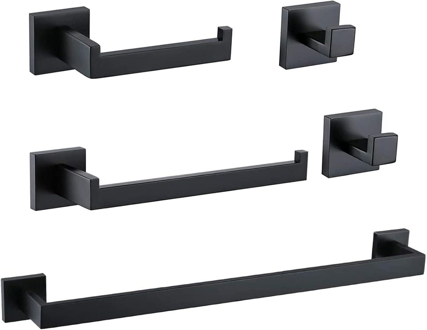 Matte Black Stainless Steel 5-Piece Bathroom Hardware Set