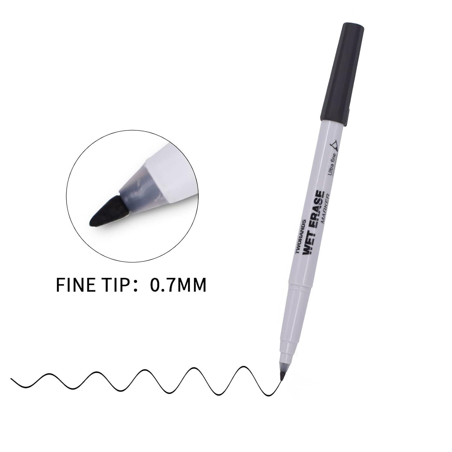 TWOHANDS Wet Erase Markers Ultra Fine Tip,0.7mm,Low Odor,Extra Fine Point,Black,Whiteboard Markers for Office,Home,or Planning Dry Erase Board,20710