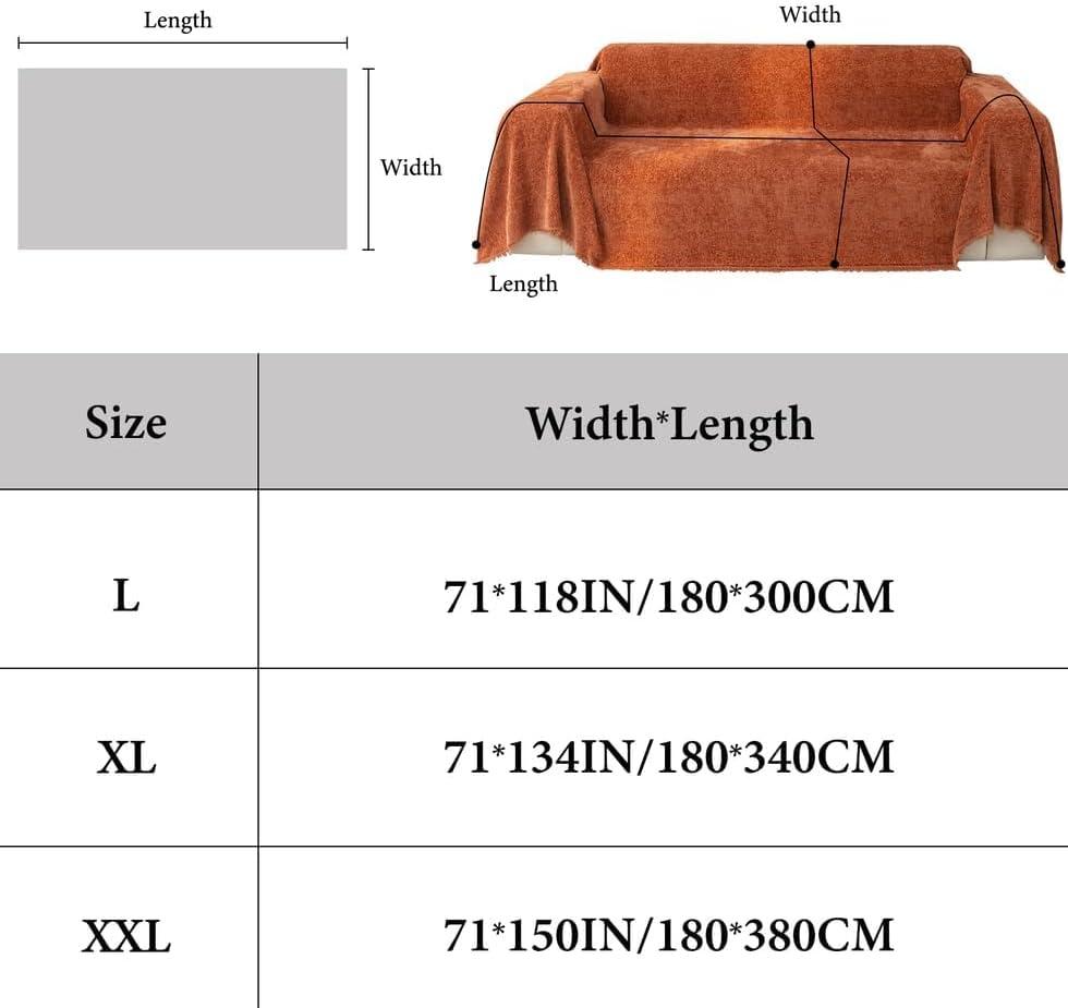 AMWAN Nordic Style Slub Chenille Sofa Cover Burnt Orange Couch Cover Slipcover for 3 Cushion Couch Sectional L Shaped Dogs Pets Sofa Protector 71"x134"