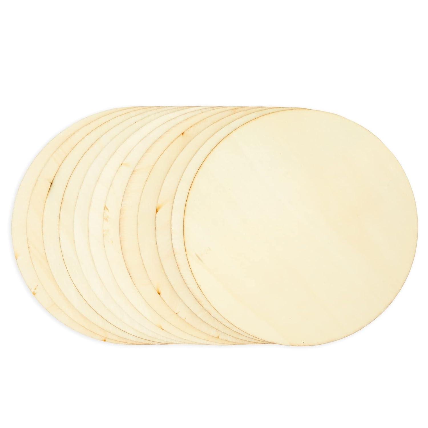 12 Pack 6 Inch Unfinished Wood Circles for Crafts, Blank Cutout Slices for Wood Burning, Engraving, Round Wooden Discs for DIY Coasters, Art Projects, 1/10 Inch Thick
