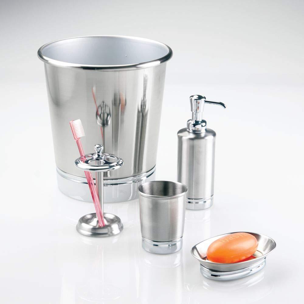 iDESIGN York Metal Wastebasket Trash Can Brushed Nickel/Chrome