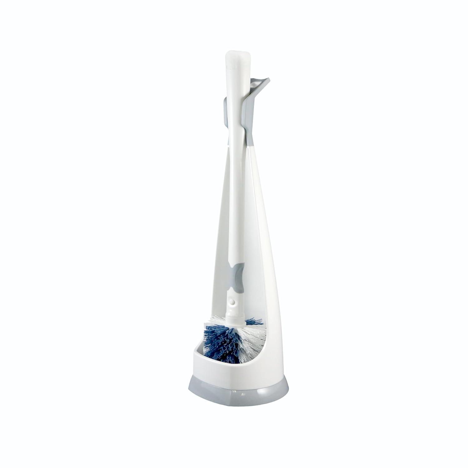 White and Gray No-Drip Toilet Brush Set with Caddy