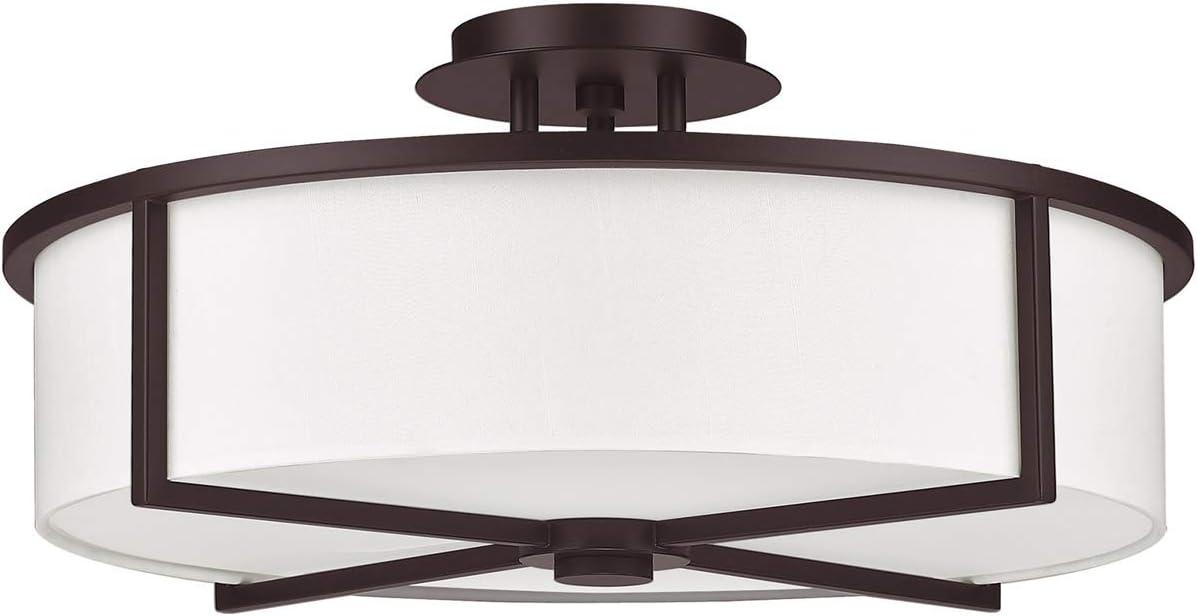 Elegant Bronze 4-Light Semi-Flush Drum Ceiling Fixture with Off-White Shade