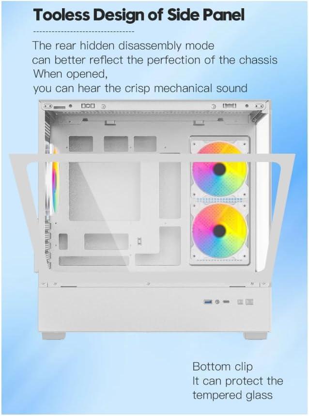 DIYPC ARGB-N1-W White USB3.0 /Type C Micro ATX Gaming Computer Case w/ Frameless Dual Tempered Glass Panel and 3 x ARGB 120mm Fans (Pre-Installed). Support 4090TI GPU and 360mm AIO