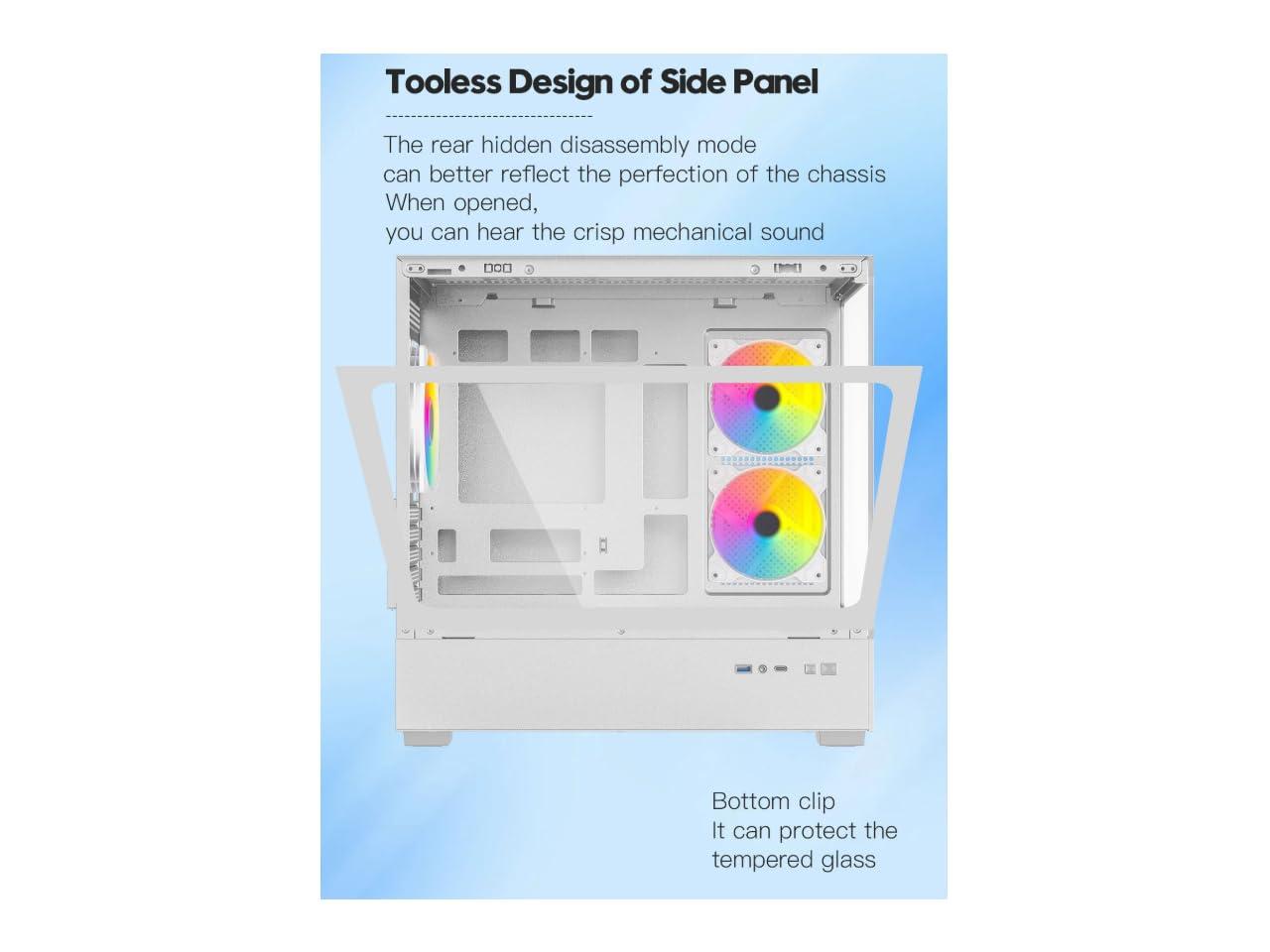 DIYPC ARGB-N1-W White USB3.0 /Type C Micro ATX Gaming Computer Case w/ Frameless Dual Tempered Glass Panel and 3 x ARGB 120mm Fans (Pre-Installed). Support 4090TI GPU and 360mm AIO