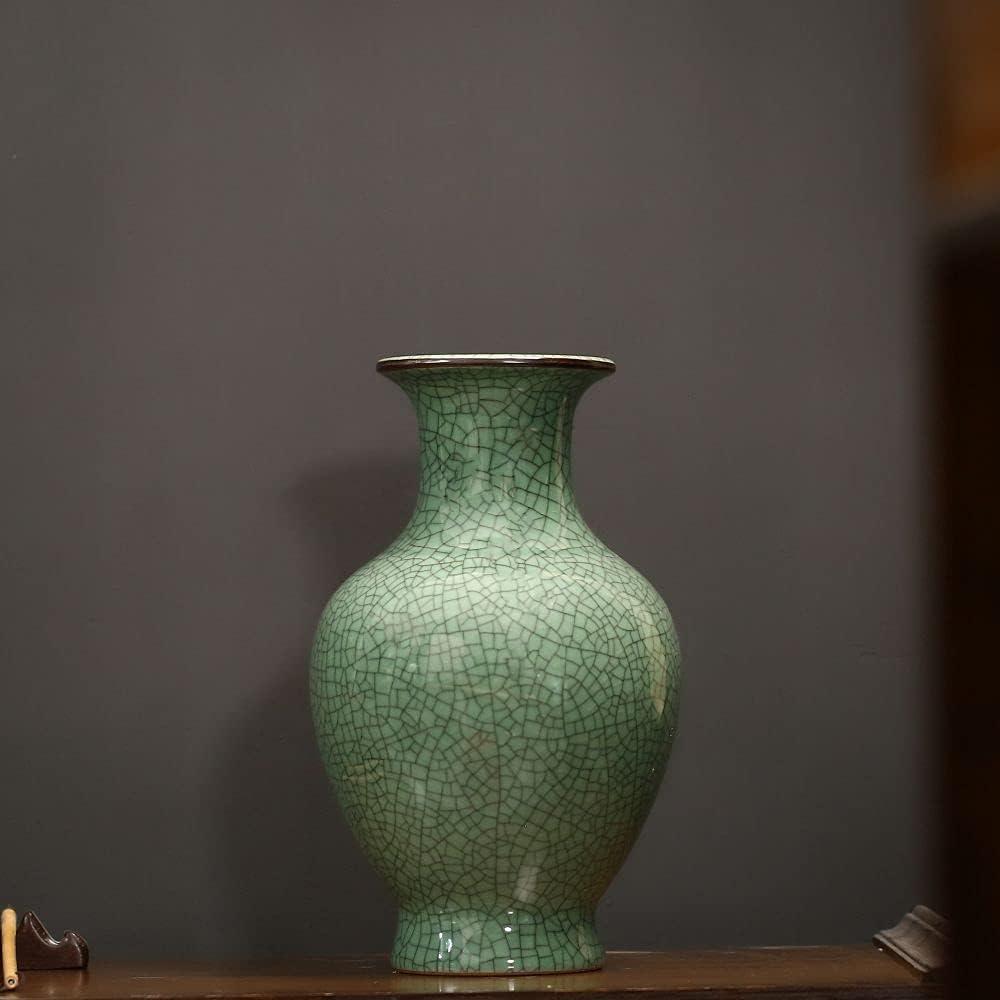 Green Ceramic Vase for Home Decor, Rustic Oriental Vases, Glazed Decorative Farmhouse Vase for Mantel, Table, Bookshelf, Living Room Decoration(Green)