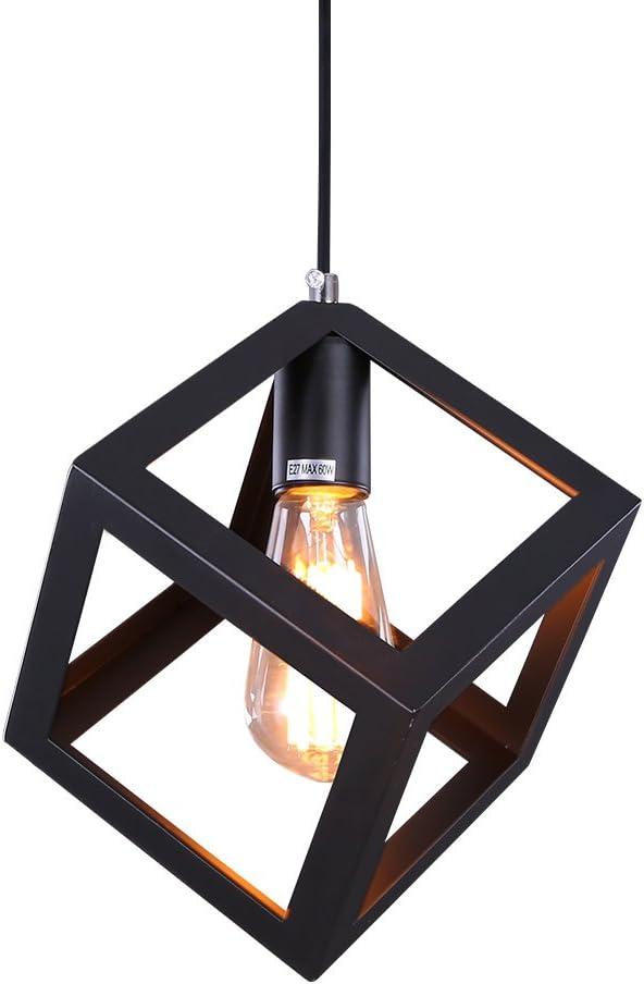 Black Geometric Pendant Lighting, Geometric Modern Square Hanging Light Ceiling Fixture for Kitchen Island, Foyer, Hallway, Bedroom and Entryway