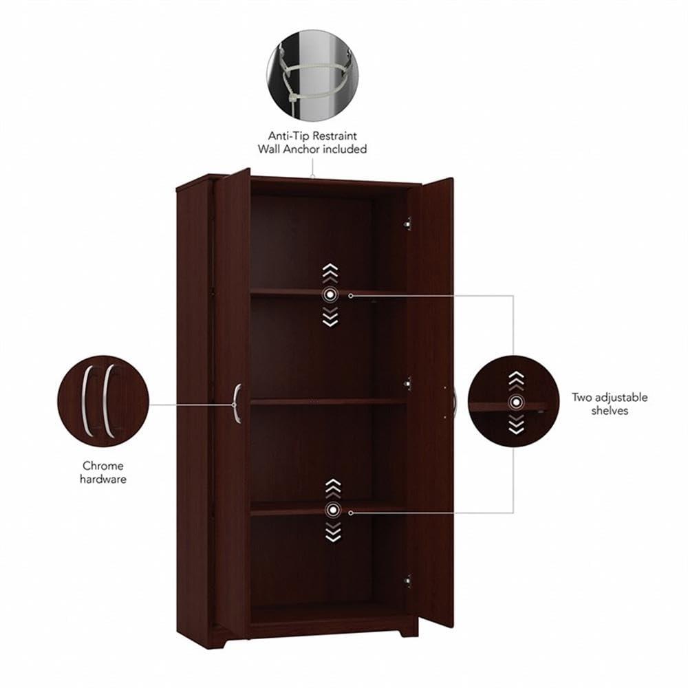 Bush Furniture Cabot Tall Storage Cabinet in Harvest Cherry - Engineered Wood