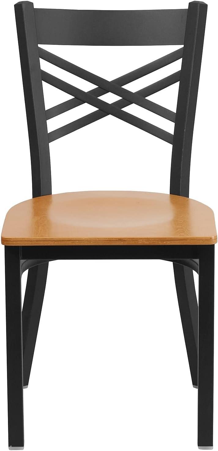 Flash Furniture 2 Pack HERCULES Series Black ''X'' Back Metal Restaurant Chair - Natural Wood Seat