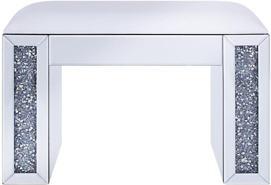 Acme Noralie Vanity Stool in PU, Mirrored and Faux Diamonds