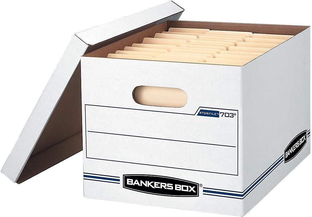 Bankers Box STOR/FILE Storage Box Letter/Legal Lift-off Lid White/Blue 12/Carton 00703