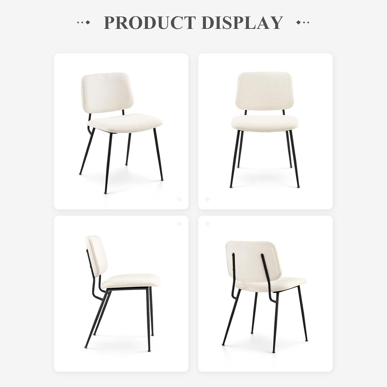 COLAMY Modern Upholstered Dining Chairs Set of 2, Fabric Dining Room Chairs Accent Diner Chair Stylish Kitchen Chairs with Solid Metal Legs, Cream
