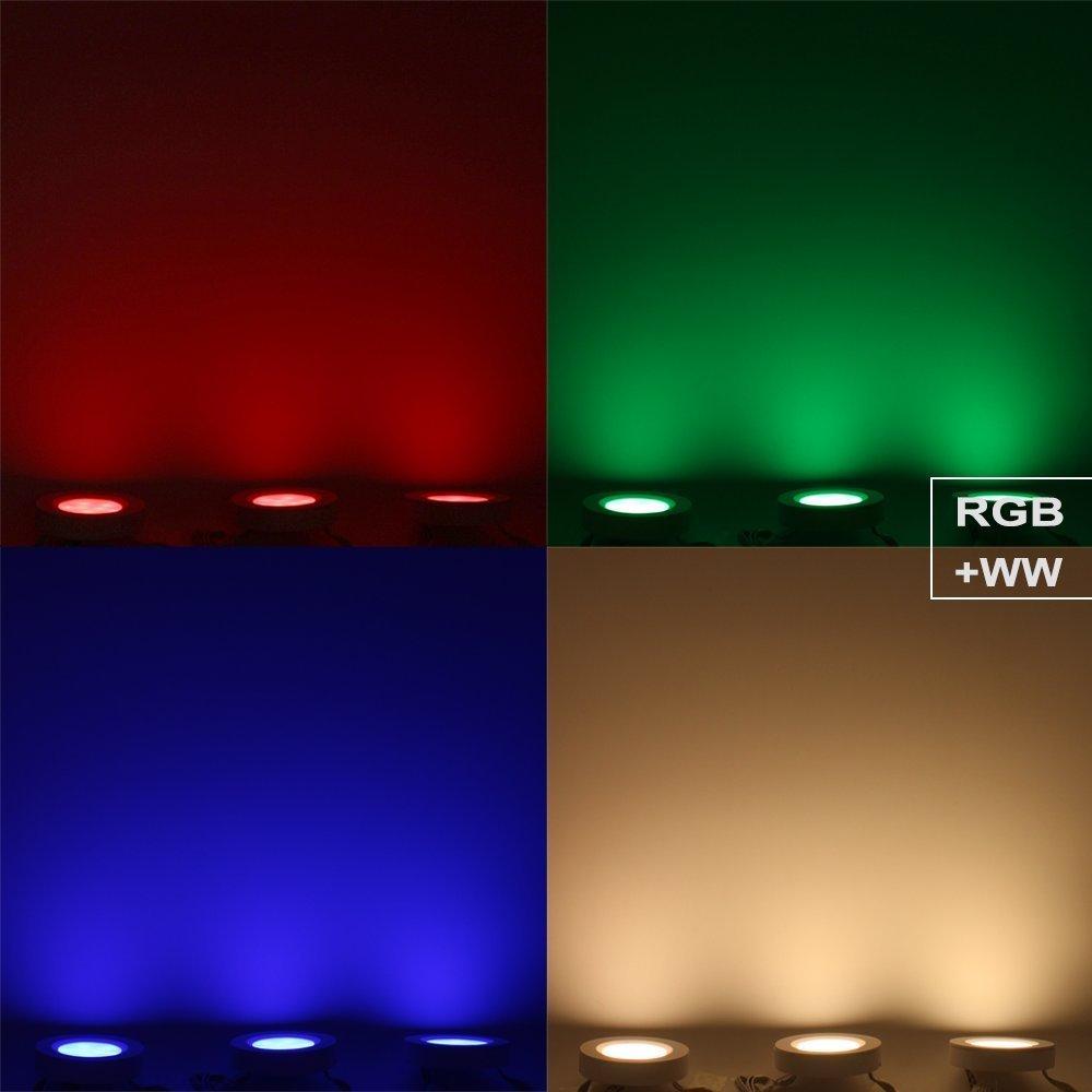 TORCHSTAR Set of 3 Multicolor LED Under Cabinet Lighting Kit, UL-Listed Power Adapter, Surface and Recessed Mount LED Puck Lights, IR Remote Control, Warm White