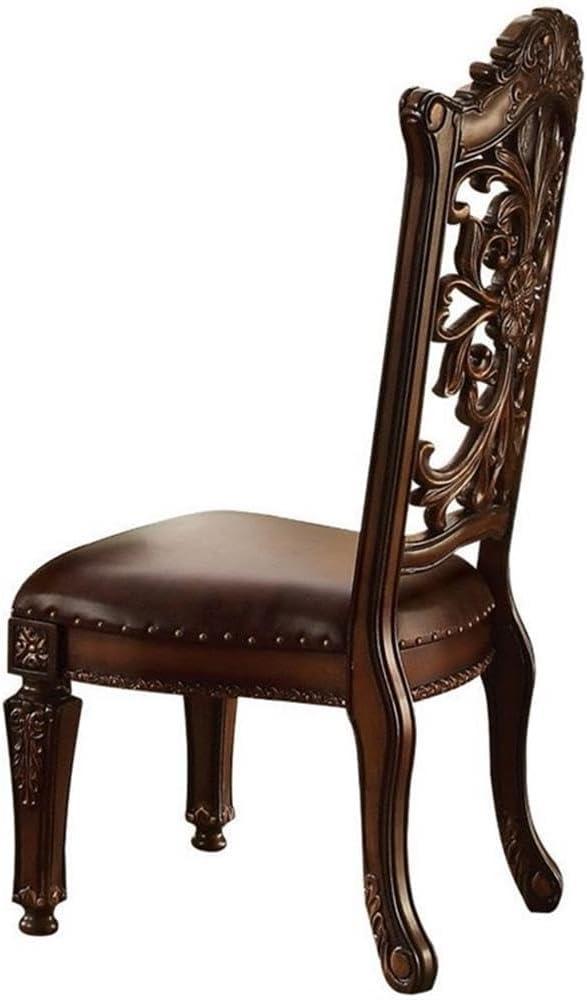 Vendome High Back Brown Faux Leather and Wood Side Chair Set