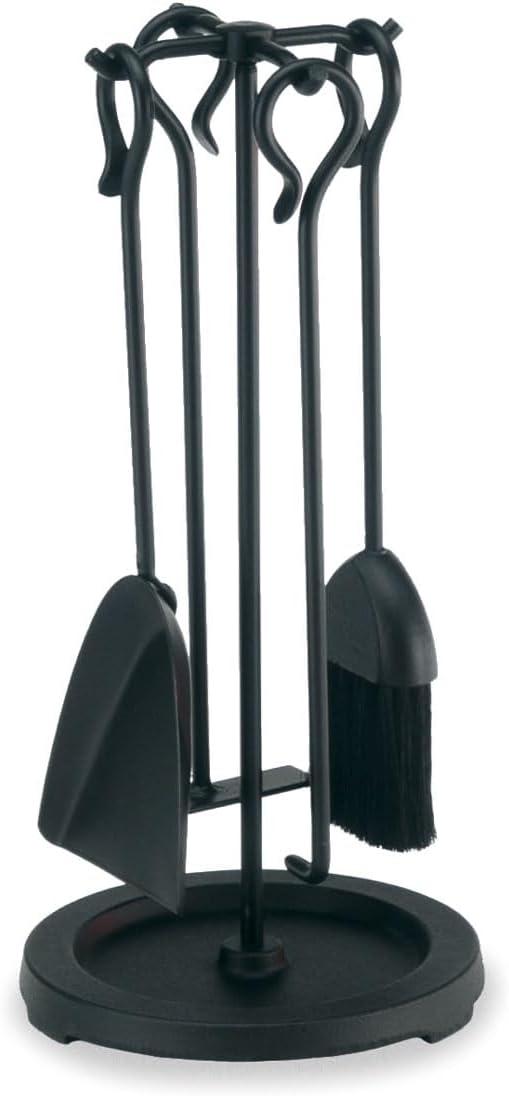 Compact Matte Black Iron Fireplace Tool Set with Stand