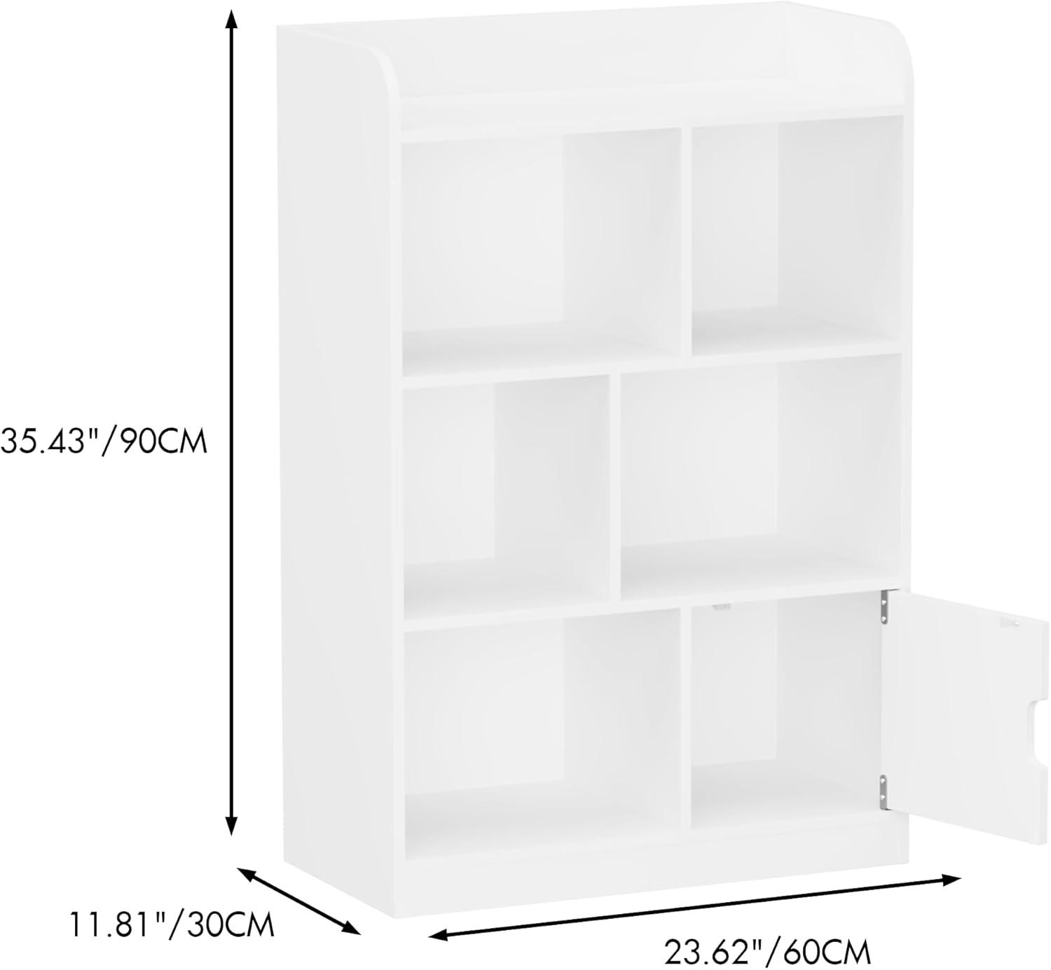 Kids Bookcase, Bookshelf with 6 Compartments, Shelves and Cube Organizer, for Bedroom Living Room Office Closet School in White