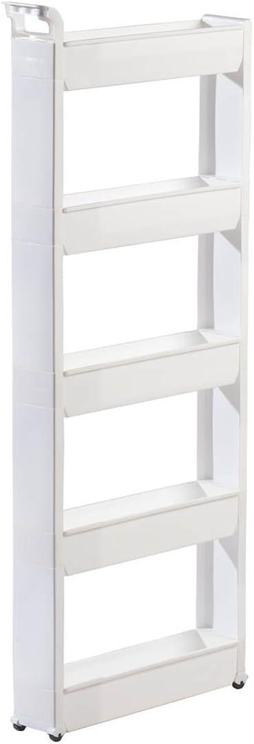 Killeryuki 5 Tier Slim Cart, White, Durable Plastic, Easy Assembly, Holds Up to 6.5 lbs