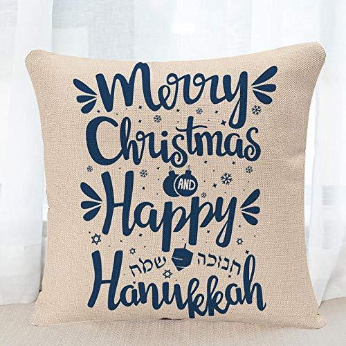 Throw Pillow Covers Festival Hand Written Lettering with Text Happy Hanukkah and Merry Christmas Hanuka Pillow Case 18x18 Inch Square Cushion Cover Pillowcase