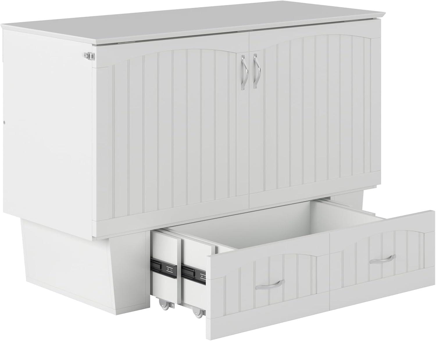 Nantucket Full Size Wood Murphy Bed Chest w/Mattress & Built-in Charger in White