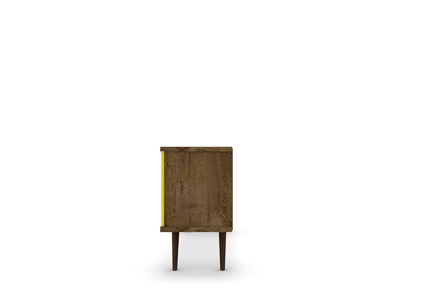 Liberty 53.14" Mid Century - Modern TV Stand with 5 Shelves & 1 Door with Solid Wood Legs, Brown, Yellow