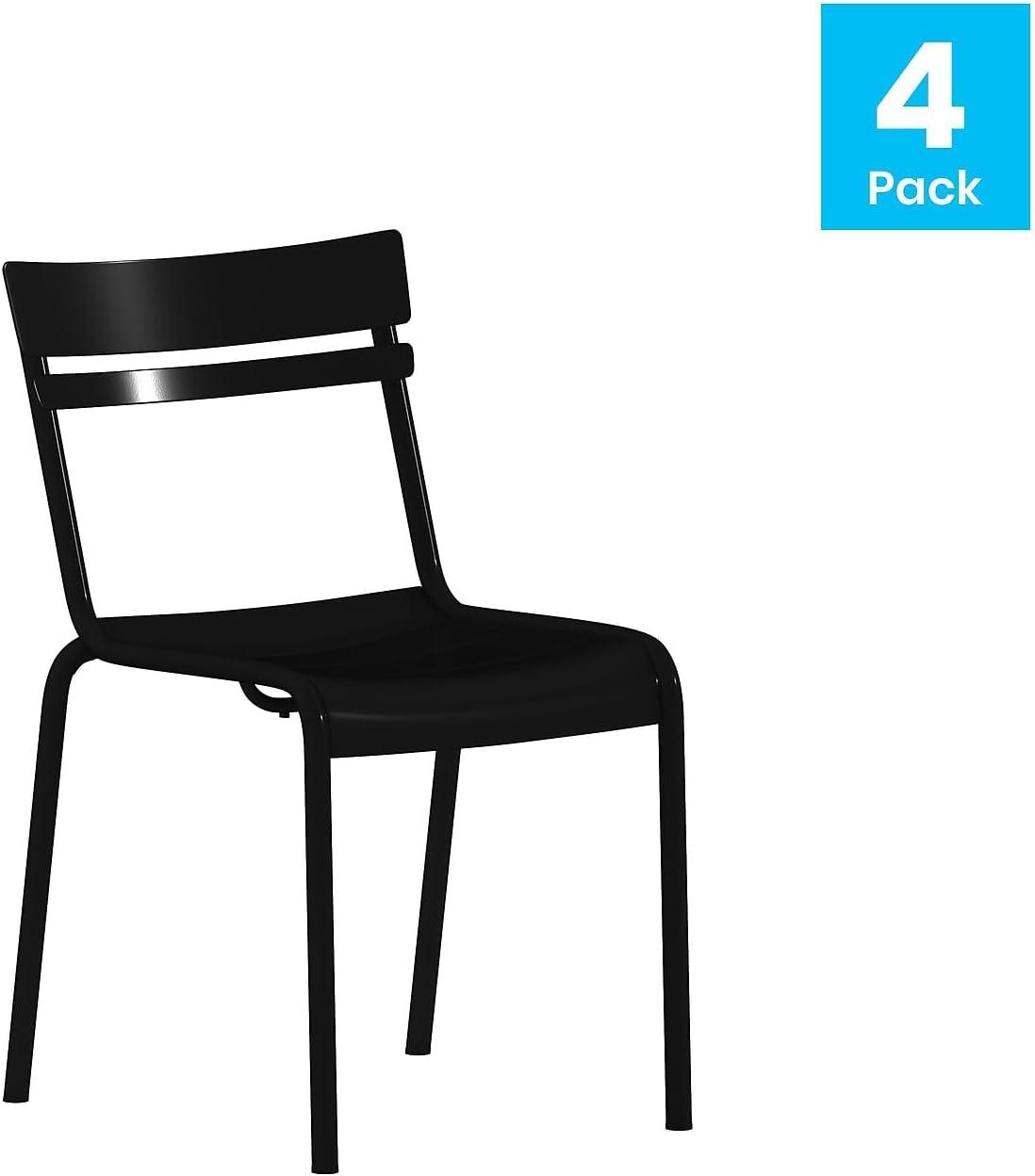 Flash Furniture Nash Commercial Grade Steel Stack Chair, Indoor-Outdoor Armless Chair with 2 Slat Back, Set of 4