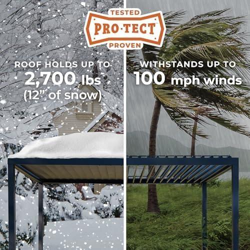 Backyard Discovery Backyard Discovery Sarasota 14' x 10' Galvanized Steel Outdoor Louvered Pergola Kit with Adjustable Steel Roof and PowerPort