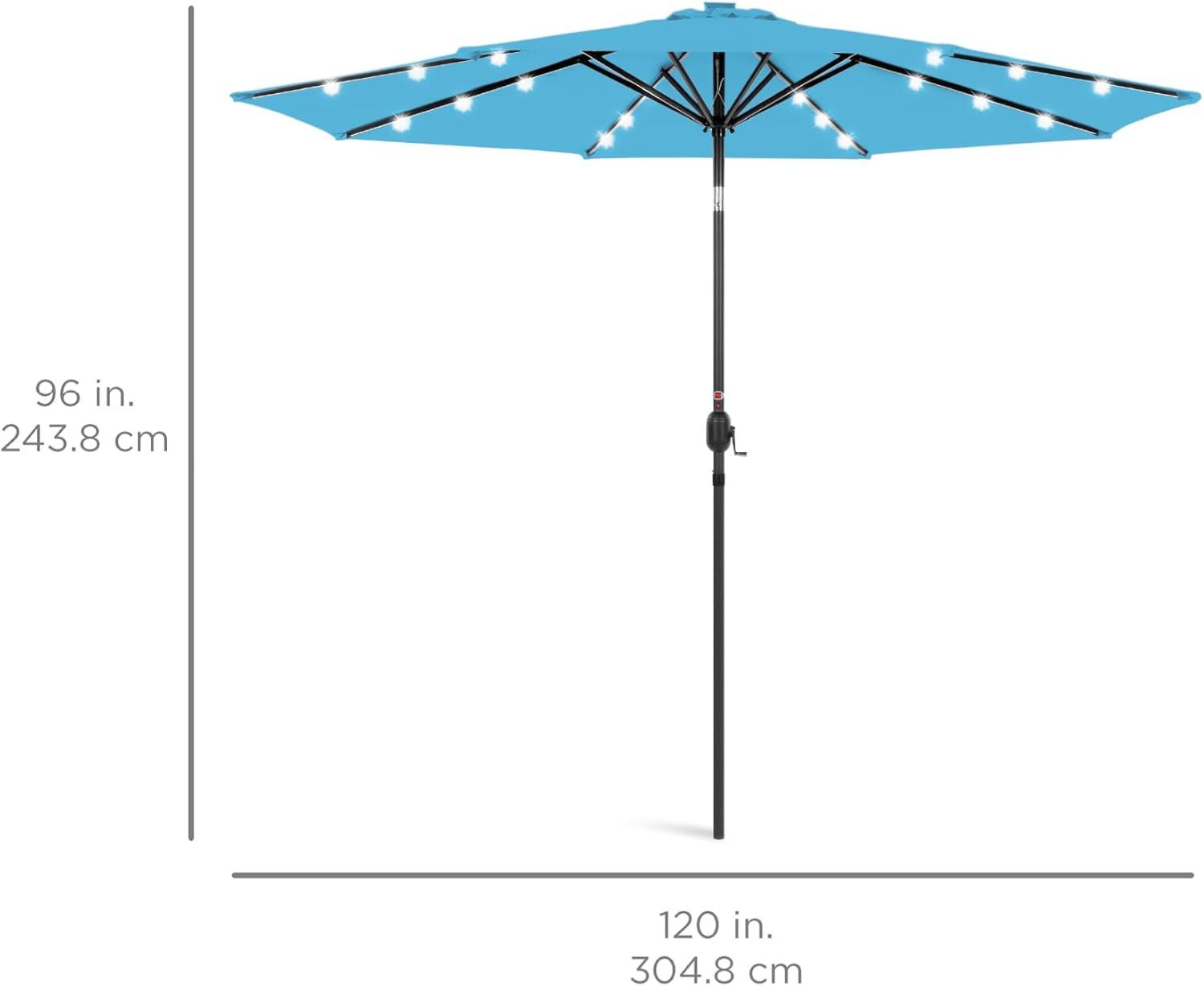 10ft Sky Blue Solar LED Lighted Patio Umbrella with Tilt Adjustment