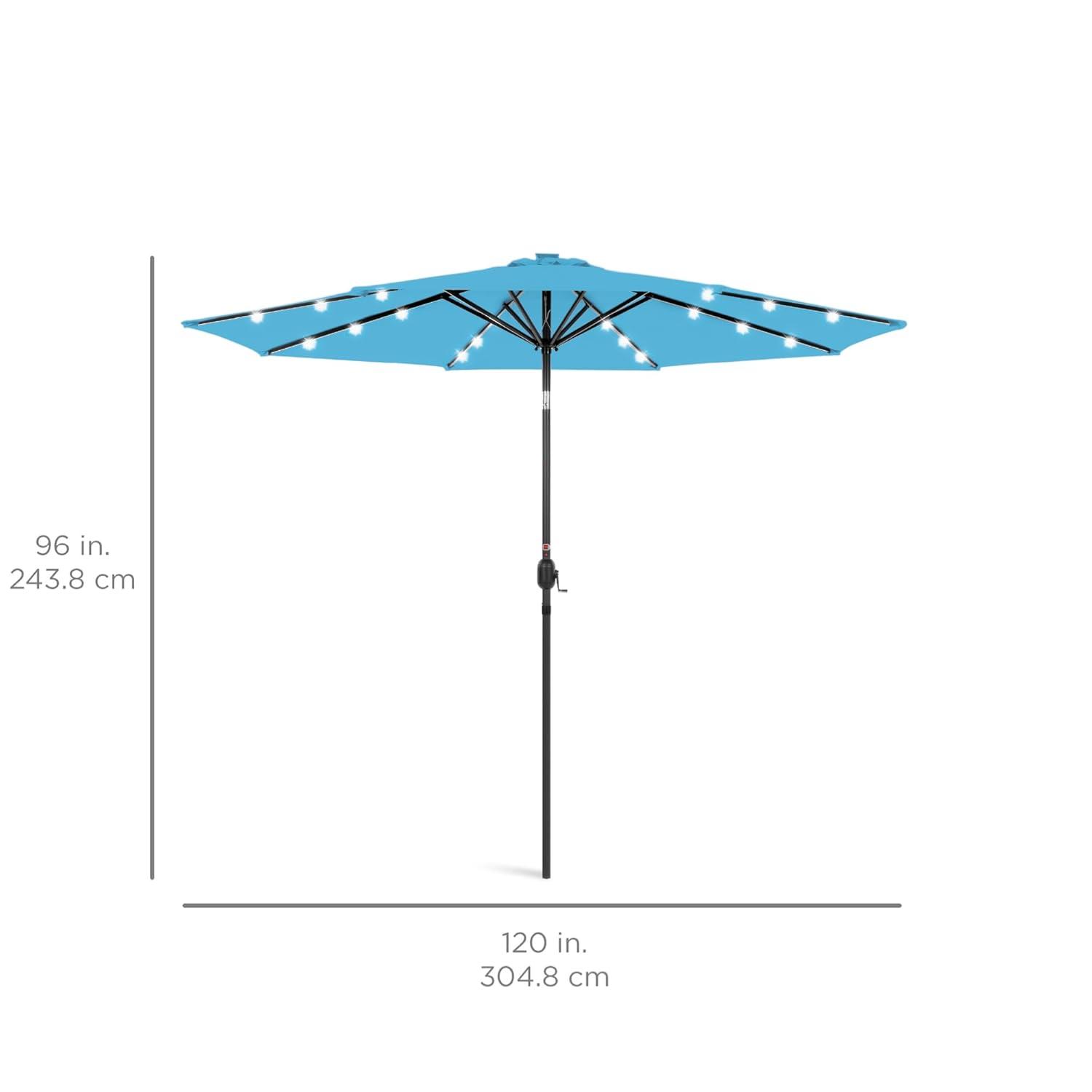 Best Choice Products 10ft Solar LED Lighted Patio Umbrella w/ Tilt Adjustment, UV-Resistant Fabric - Sky Blue