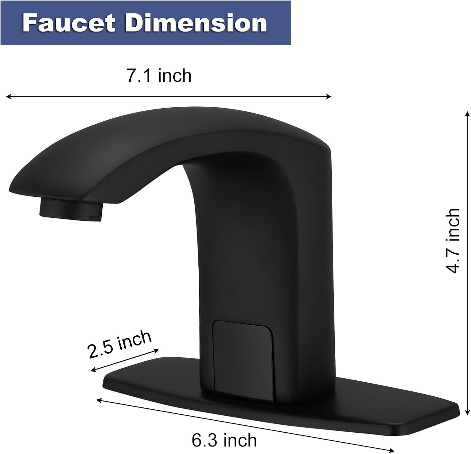 Touchless Bathroom Faucet, Commercial Hands-Free Automatic Sensor Faucet, AC/DC Powered Sink Faucet, Temperature Adjustment Valve, Black