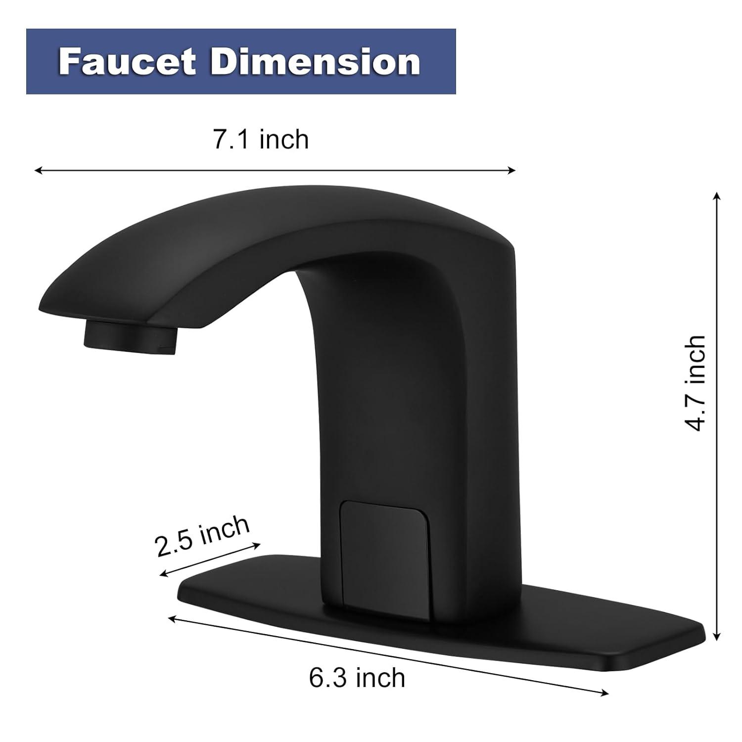 Touchless Bathroom Faucet, Commercial Hands-Free Automatic Sensor Faucet, AC/DC Powered Sink Faucet, Temperature Adjustment Valve, Black